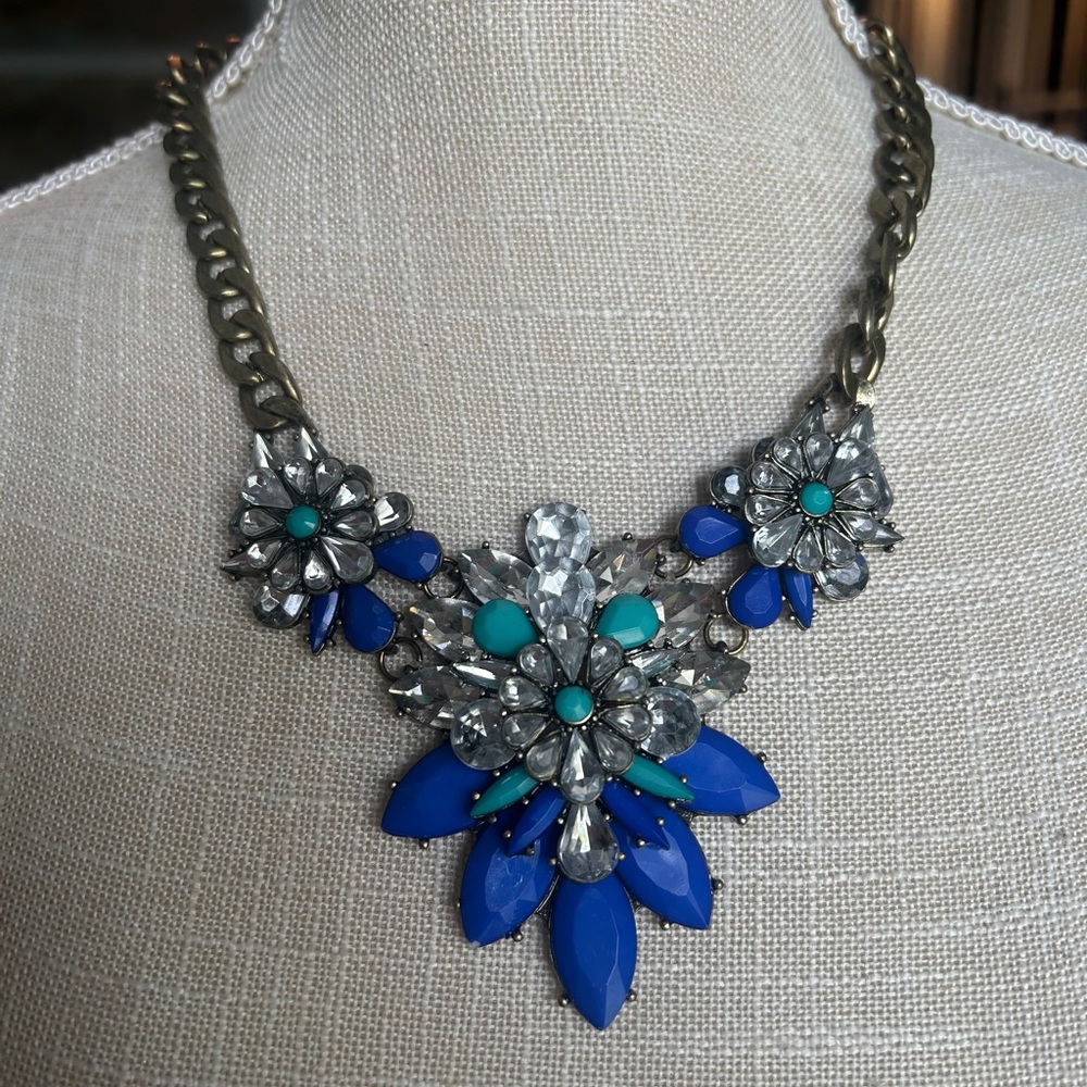 Vintage Blue Rhinestone Statement Necklace